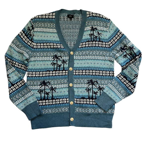 J. Crew Palm Tree Fair Isle Knit Cardigan Sweater Men's Medium - Picture 1 of 8